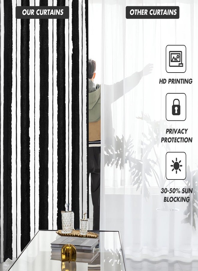 Kikiry Black White Kitchen Curtains Mini 27.5''W x 39''L Striped Boho Modern Dark Gothic Western Cool Pinstripe Lines Pattern Simple Short Small Cafe Room Window Drapes Treatment Tiers Fabric 1 Pair - Image 3